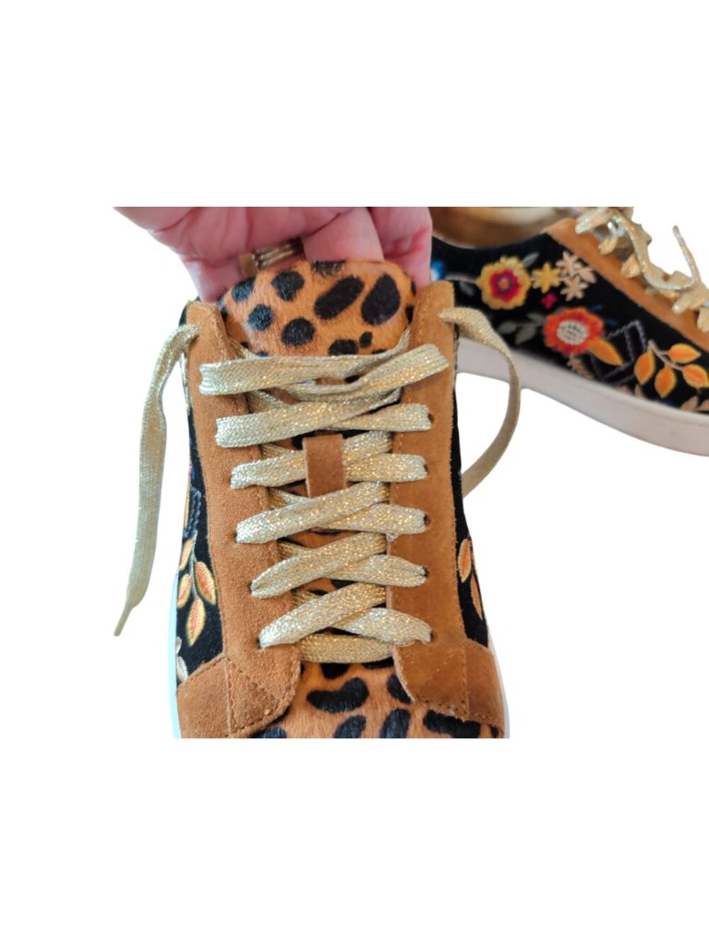 Johnny Was Olivia Leopard Suede & Genuine Calf Hair Sneakers, women's size 8. - Picture 12 of 16